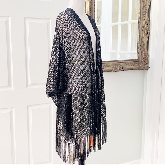 Sheer Net Black Shawl Swimsuit Cover Up - Picture 5 of 8